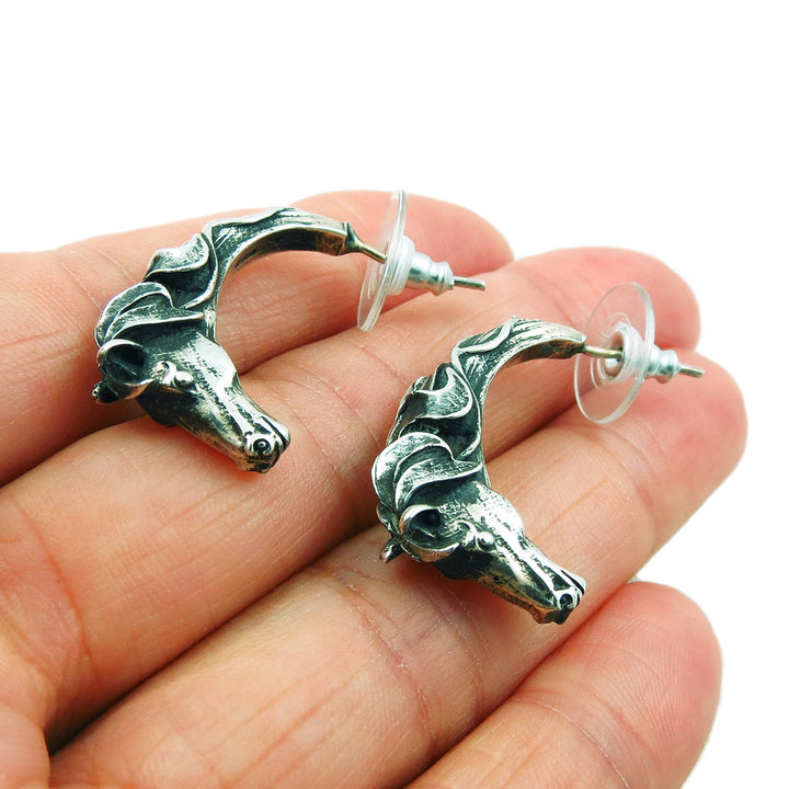 Sterling Silver Equestrian Horse Hoop Earrings