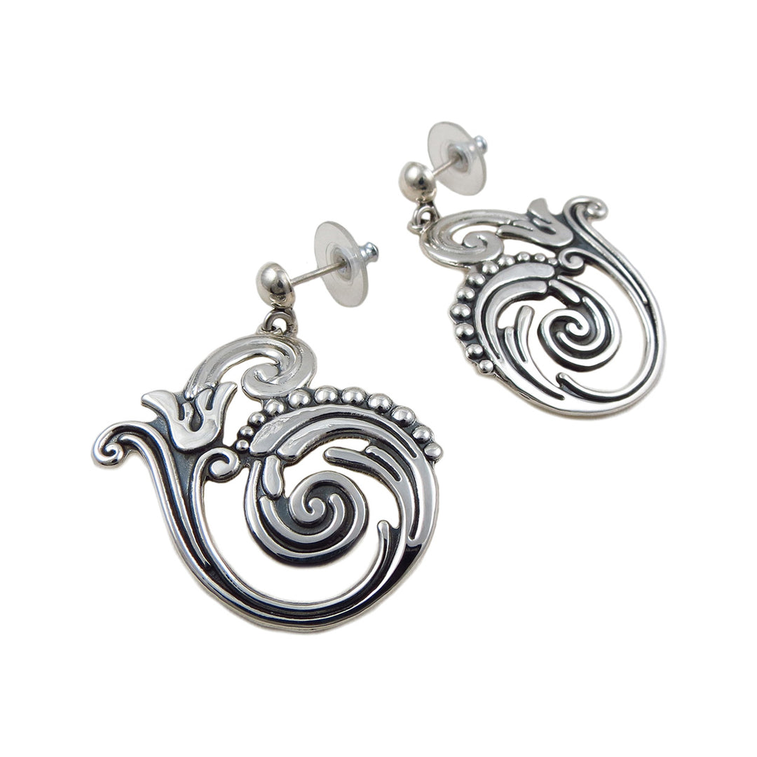 Maria Belen Taxco Fern and Flower Sterling Silver Earrings