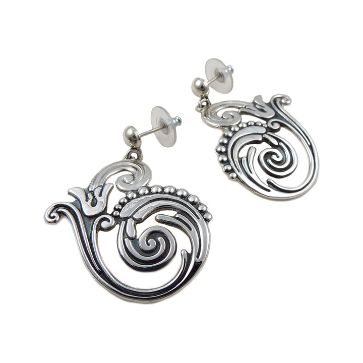 Maria Belen Taxco Fern and Flower Sterling Silver Earrings