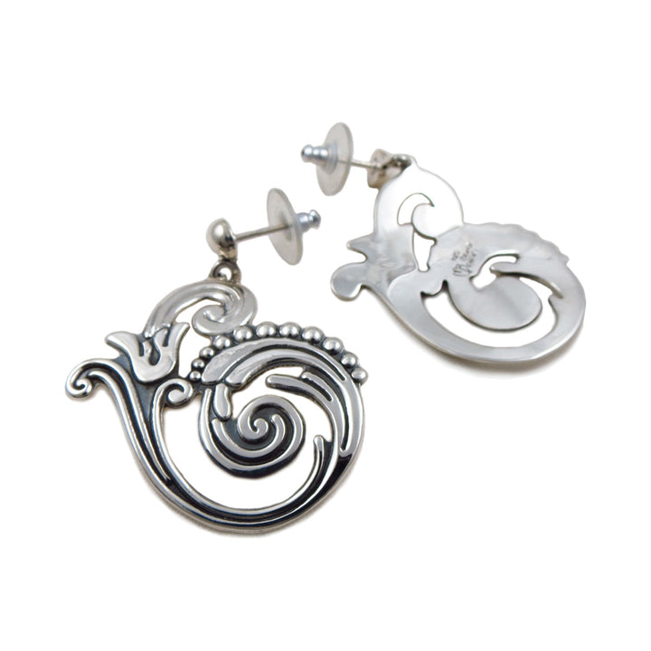 Maria Belen Taxco Fern and Flower Sterling Silver Earrings