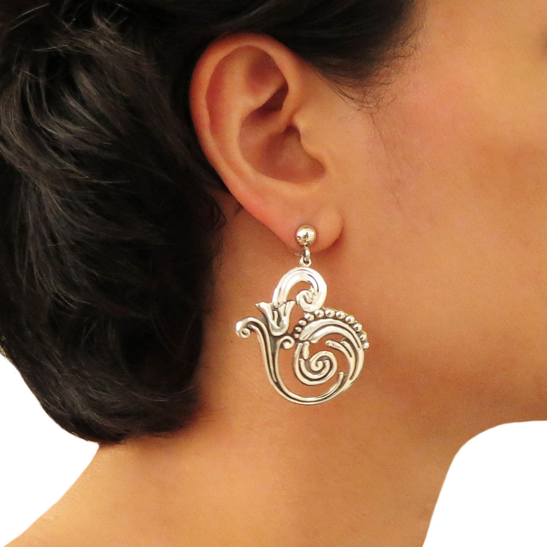 Maria Belen Taxco Fern and Flower Sterling Silver Earrings