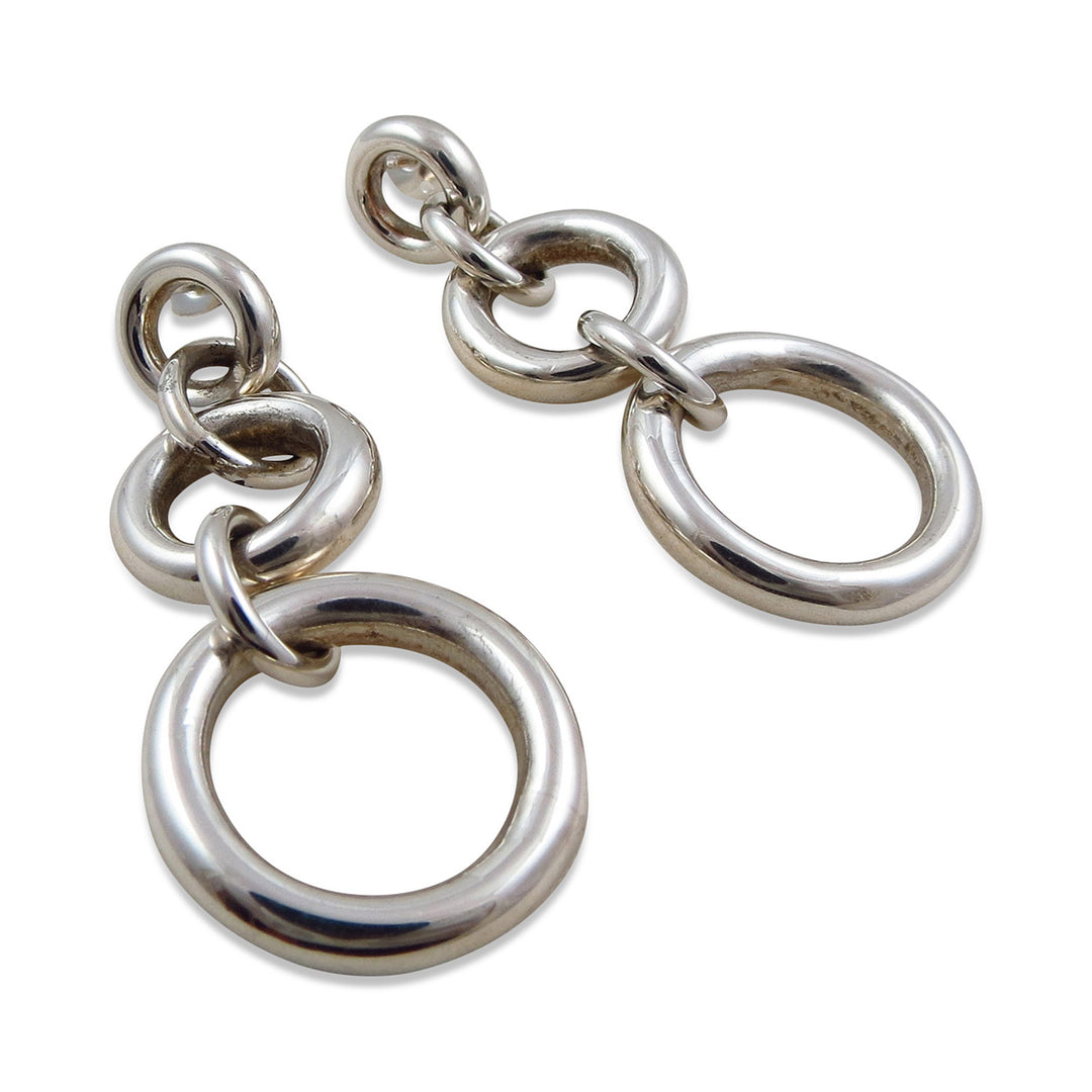 Long Triple Circle Drop 925 Sterling Silver Earrings