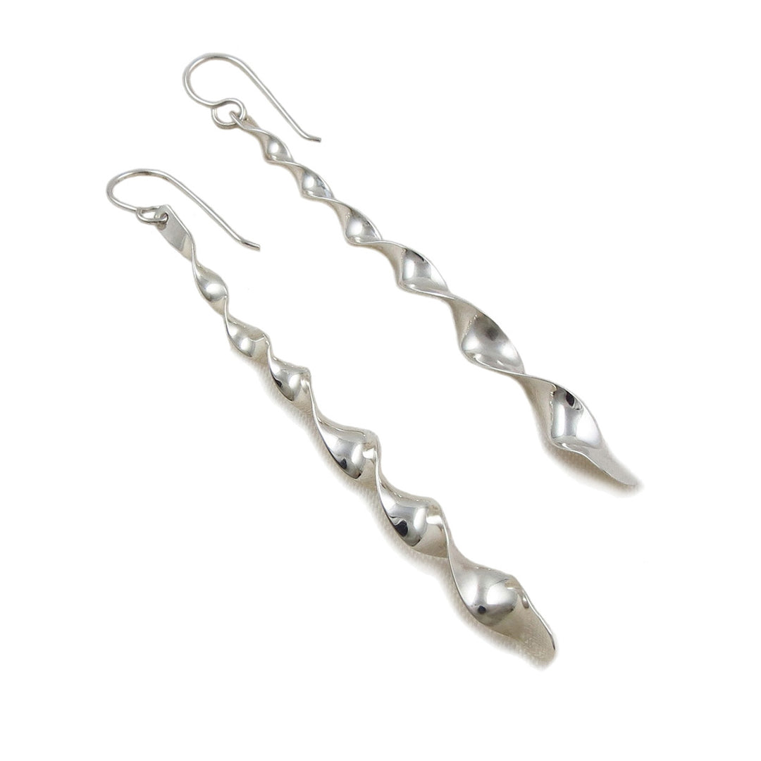Long Handmade Spiral Sterling Silver Drop Earrings