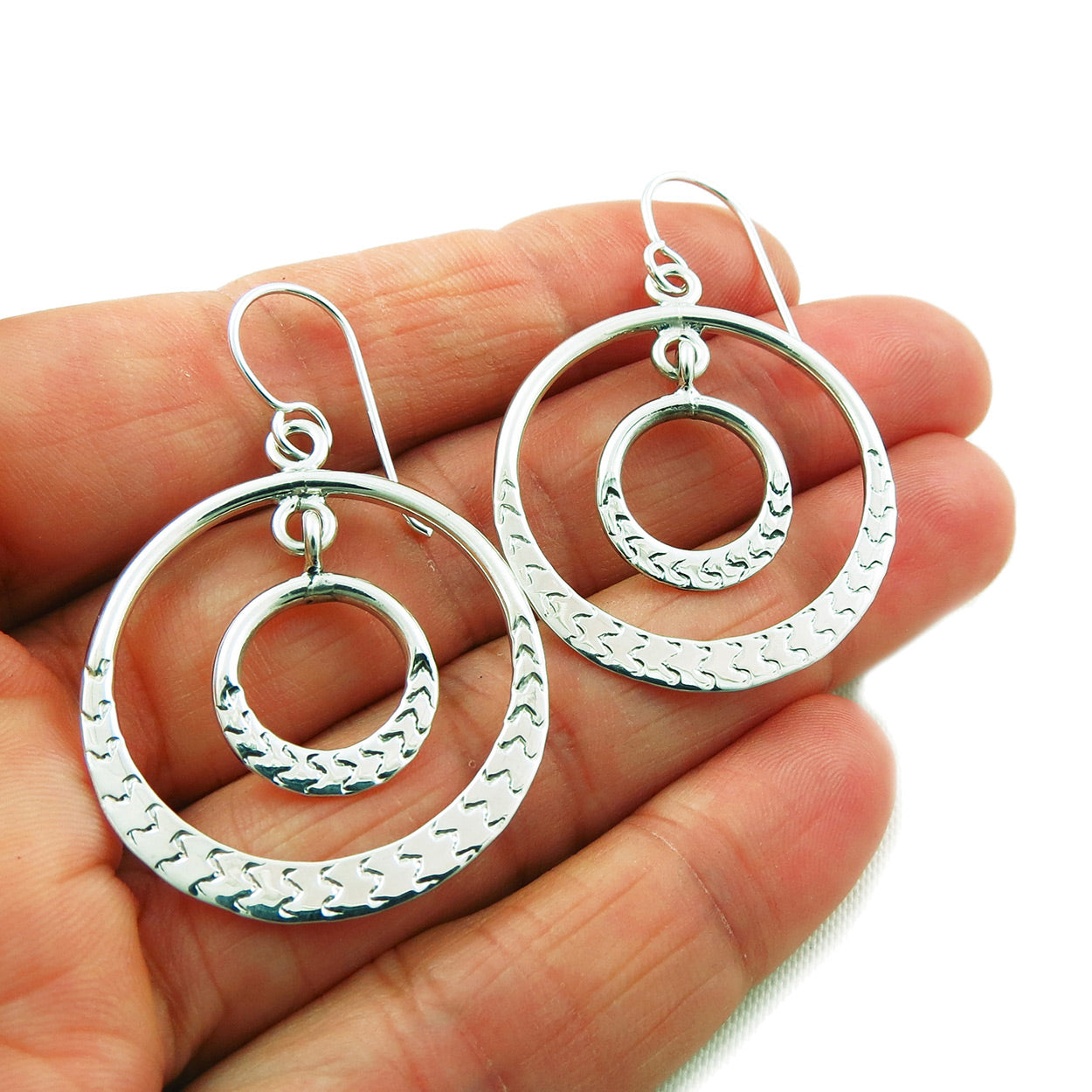 Silver double deals hoop drop earrings