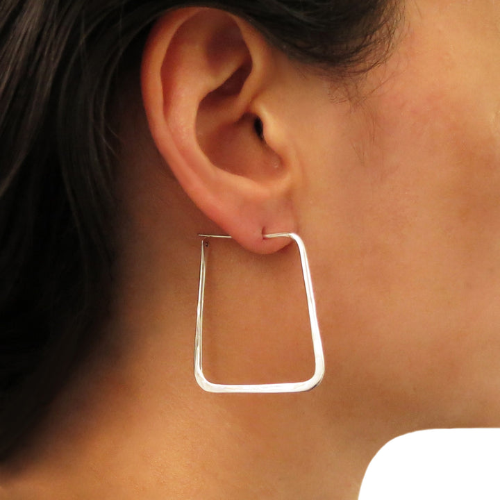 Square Hoops Sterling Silver Hammered Earrings