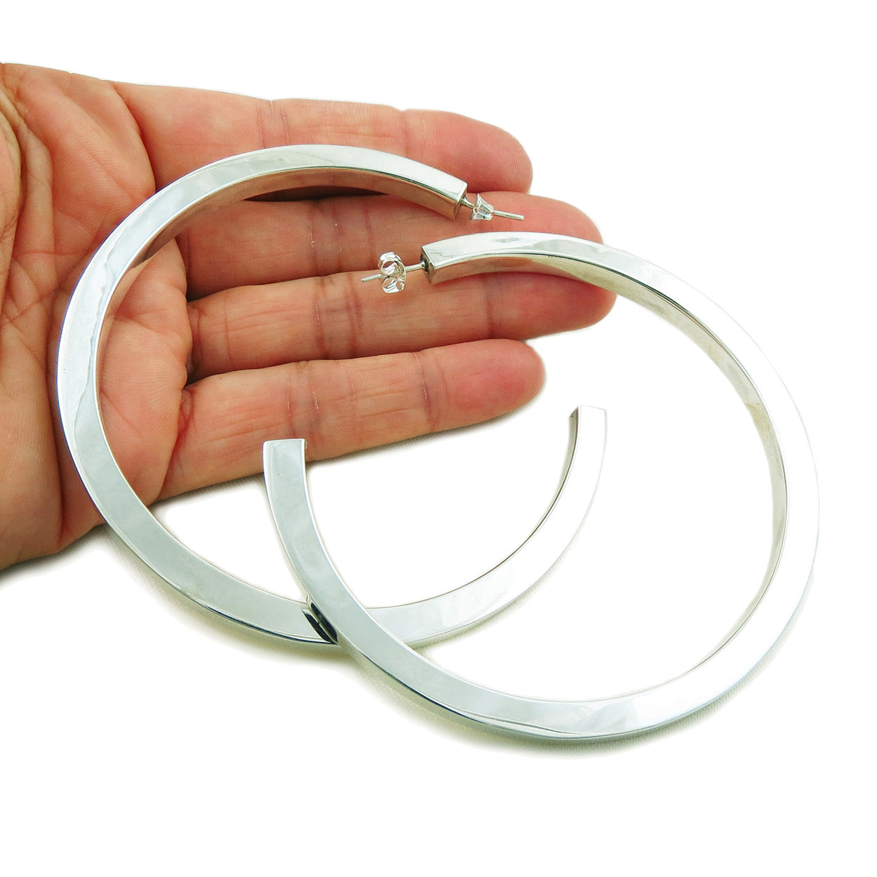 Wide Sterling Silver Square Edge Hoop Earrings