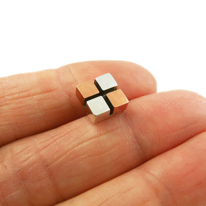 Modernist Handmade 925 Silver and Copper Square Stud Earrings