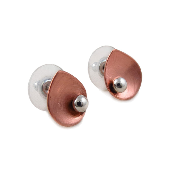 925 Silver and Brushed Copper Teardrop Stud Earrings
