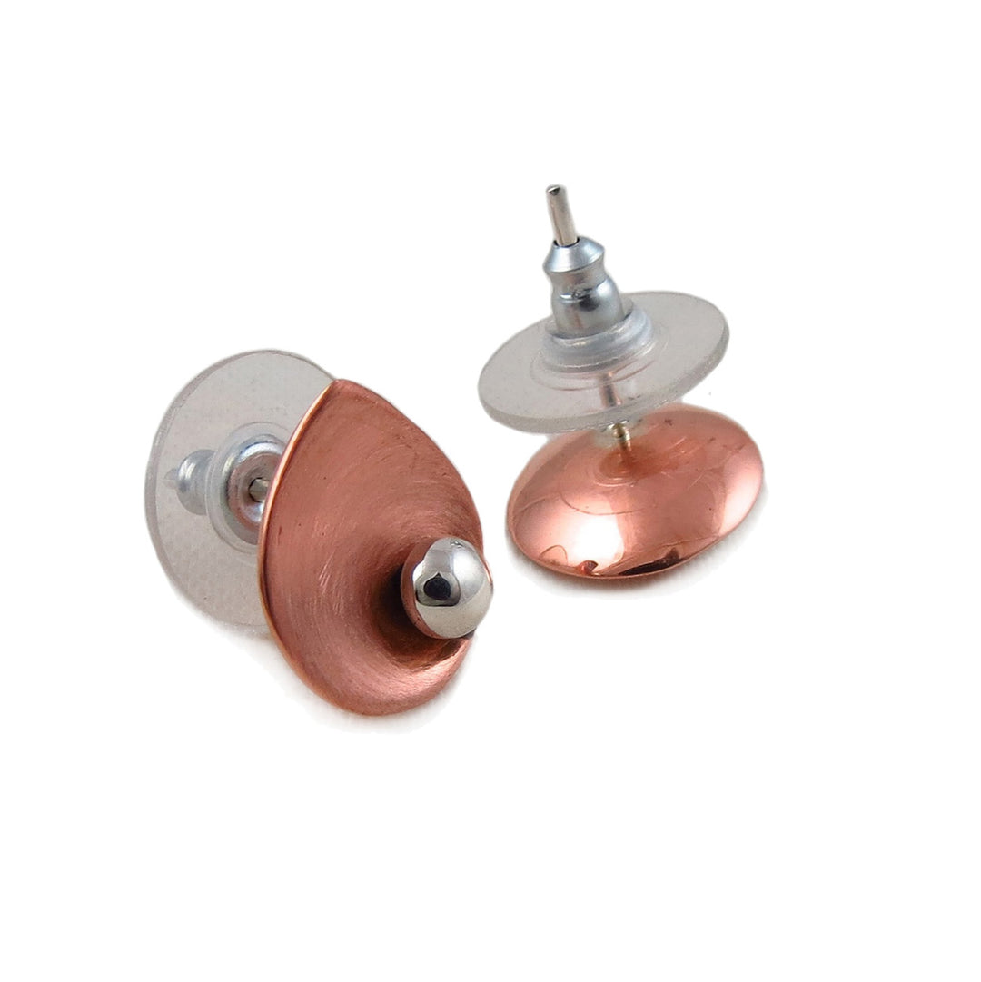 925 Silver and Brushed Copper Teardrop Stud Earrings