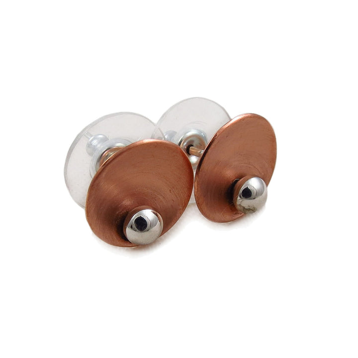 925 Silver and Brushed Copper Designer Circle Stud Earrings