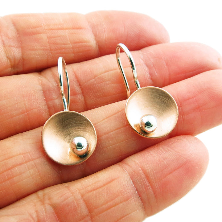 Handmade 925 Silver and Brushed Copper Designer Circle Drop Earrings