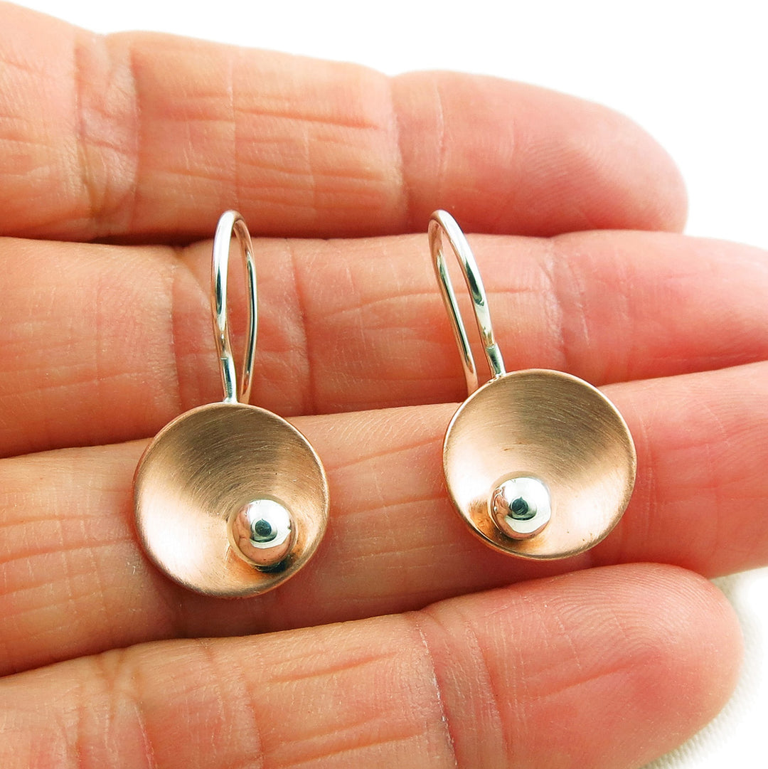 Handmade 925 Silver and Brushed Copper Designer Circle Drop Earrings