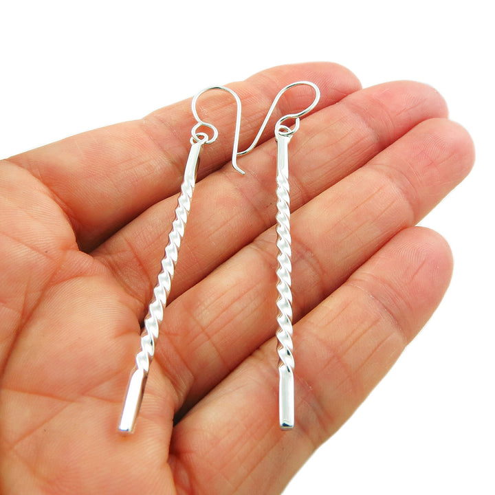 Long Twisted Drop 925 Sterling Silver Earrings Gift Boxed