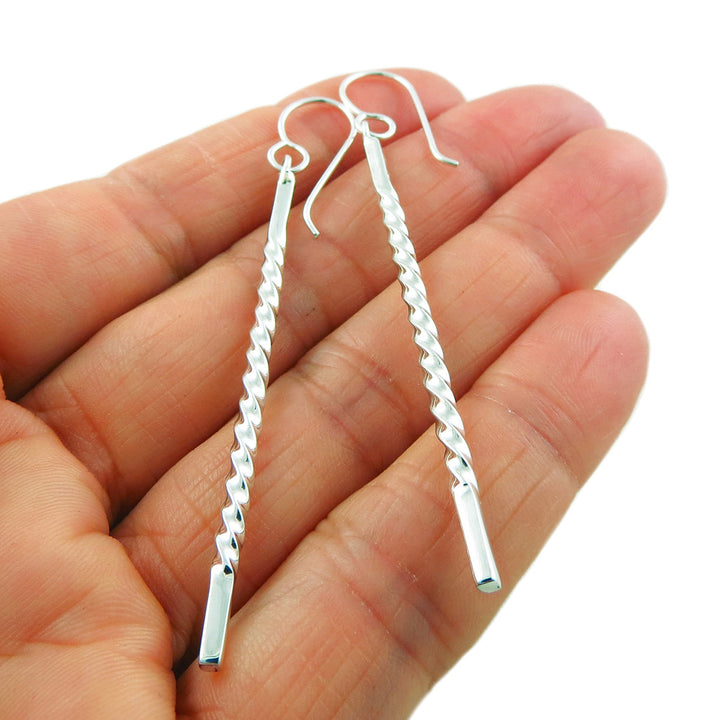 Long Twisted Drop 925 Sterling Silver Earrings Gift Boxed