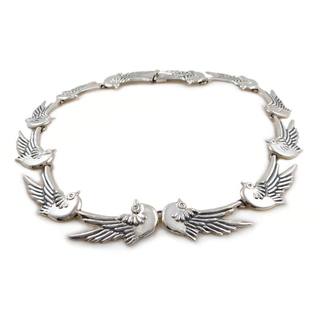 Sterling Silver Bird Dove Maria Belen Taxco Designer Necklace