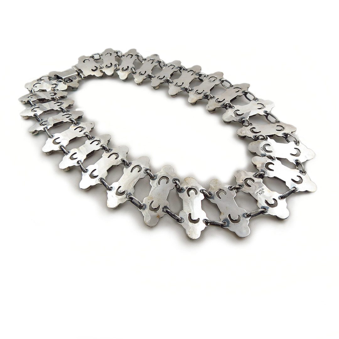 Large Sterling Silver Taxco Matl Design Necklace