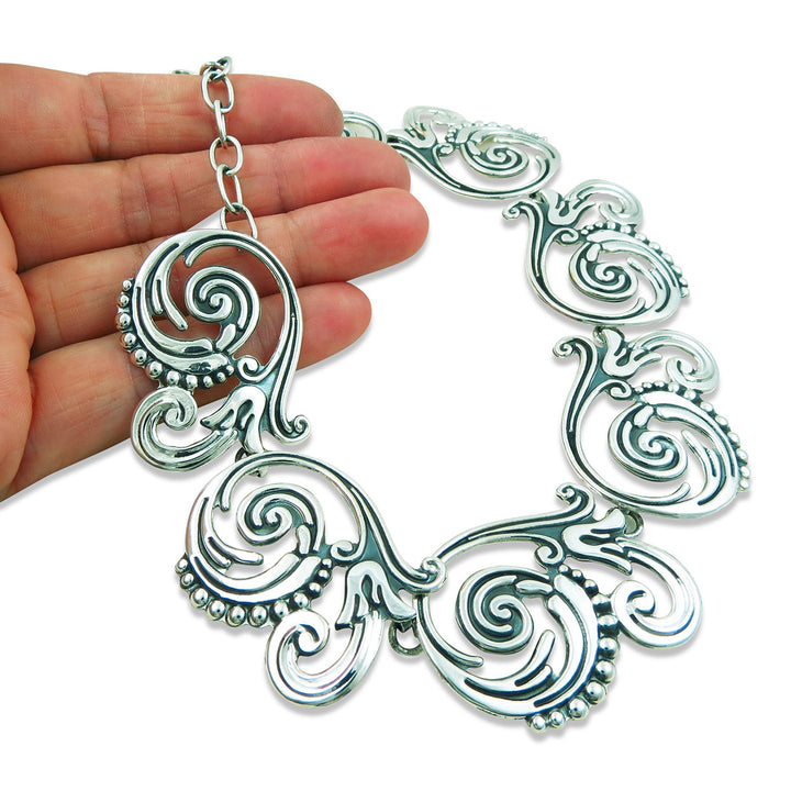 Maria Belen Taxco Designer 925 Sterling Silver Large Flower Necklace