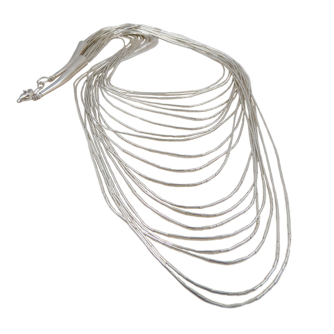 Long 925 Sterling Liquid Silver Multi Strand Drop Necklace