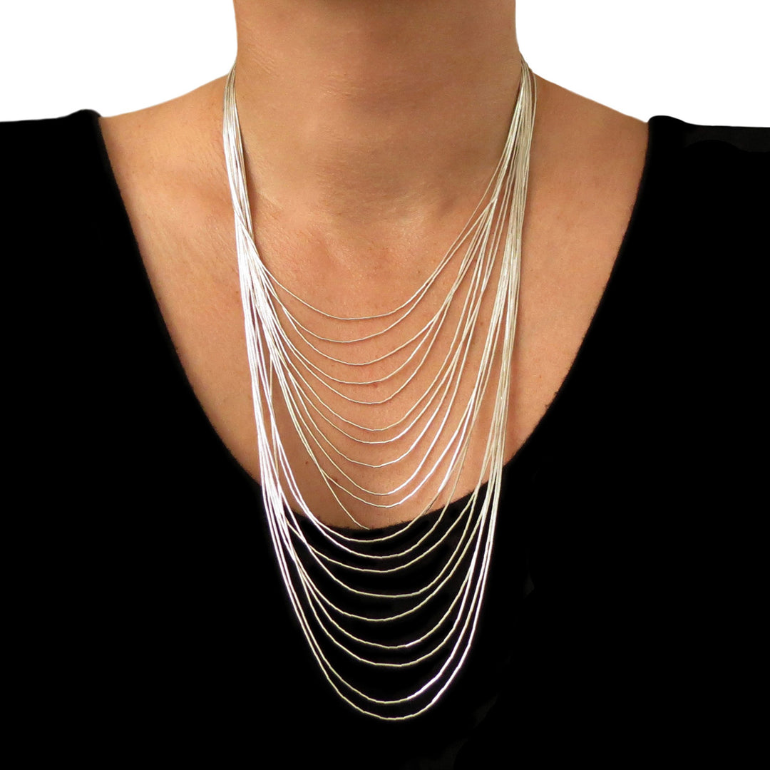 Long 925 Sterling Liquid Silver Multi Strand Drop Necklace