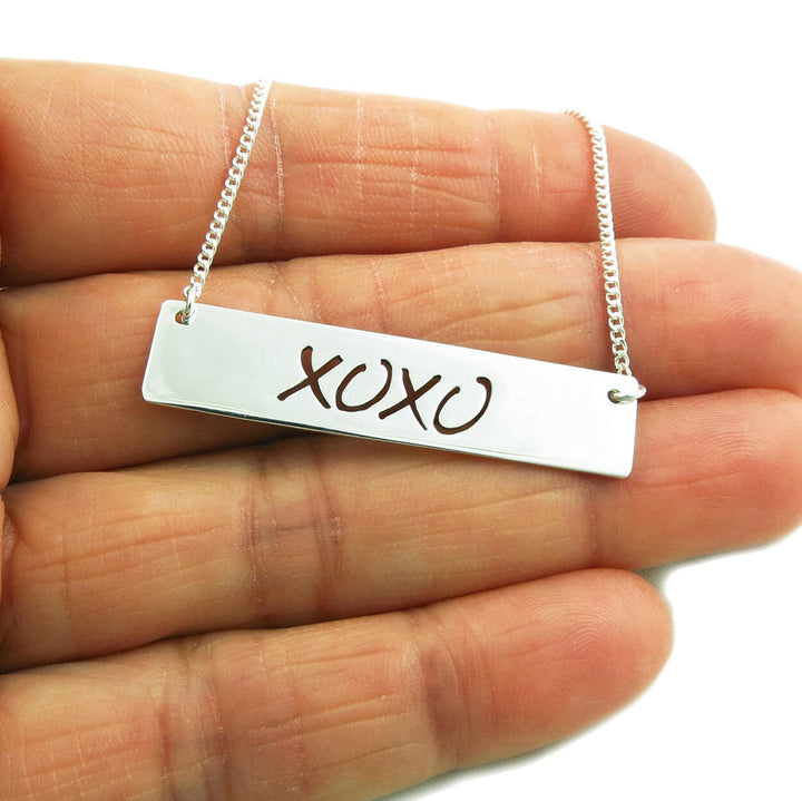 XOXO 925 Sterling Silver Bar Greeting Tag Necklace