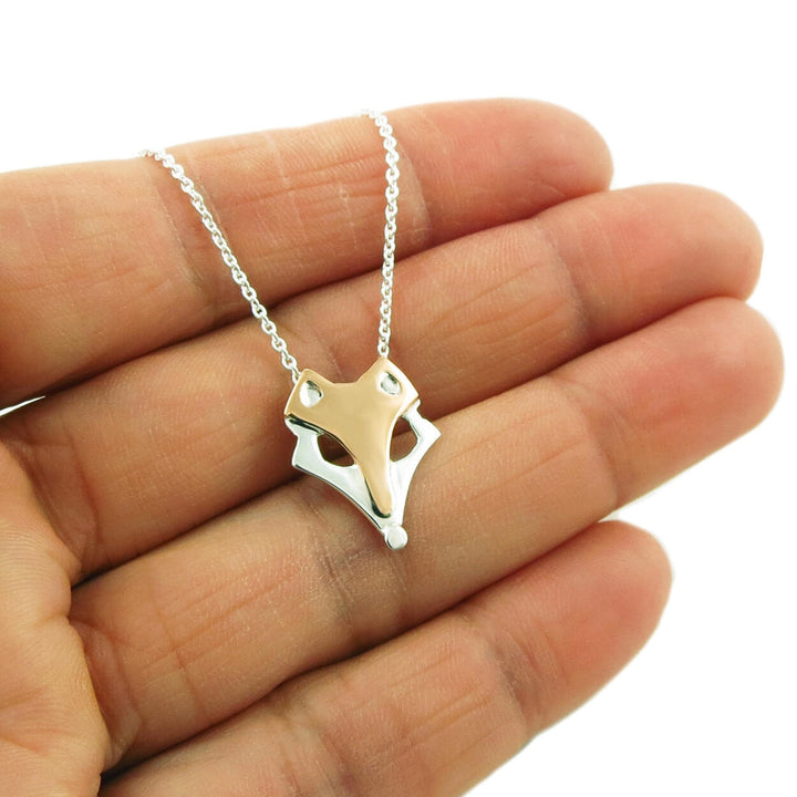Fox Animal 925 Sterling Silver and Copper Chain Necklace