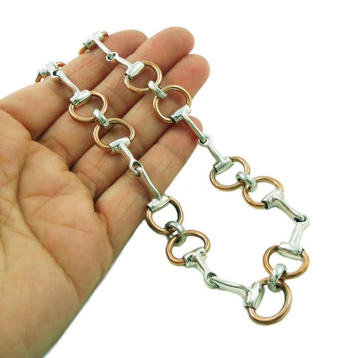 Handmade Sterling Silver and Copper Horsebit Snaffle Necklace