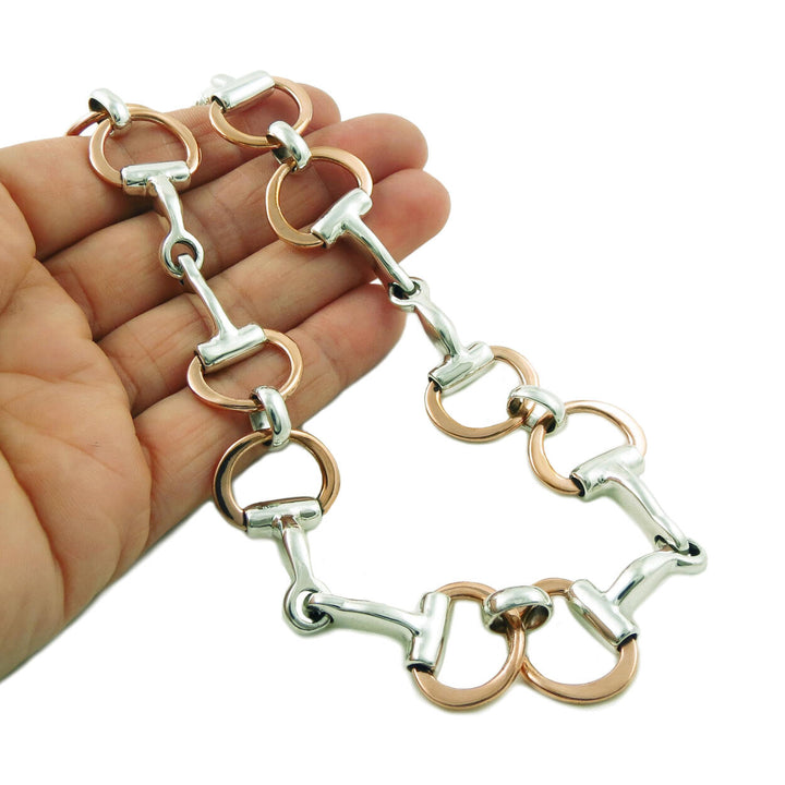 Heavy Handmade 925 Sterling Silver and Copper Snaffle Bit Equestrian Horse Necklace