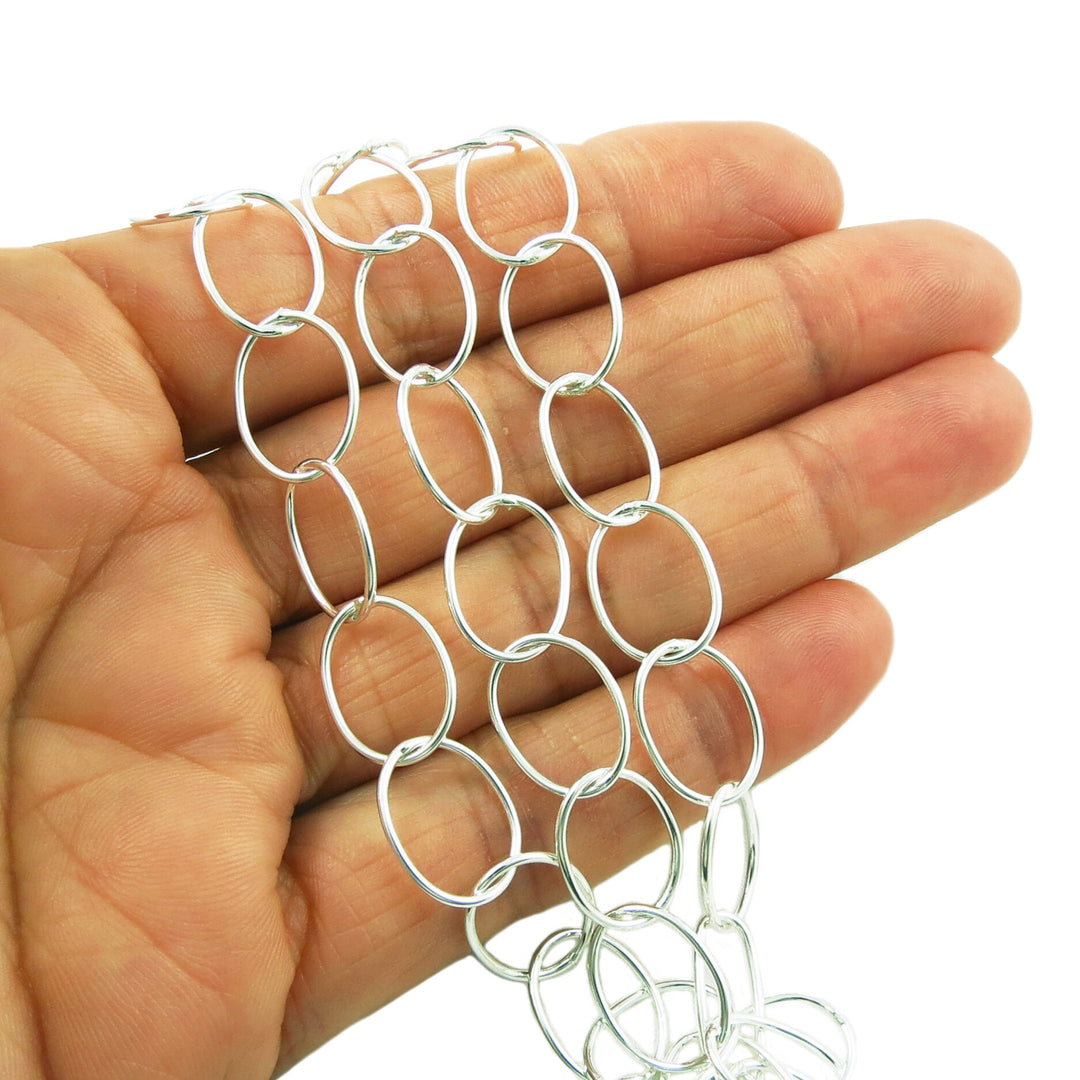 Long Triple Chain Link Layered 925 Sterling Silver Necklace