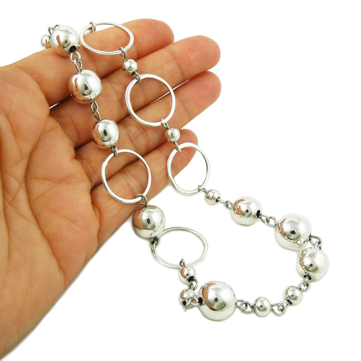 Extra Long Ball Bead 925 Sterling Silver Chain Necklace