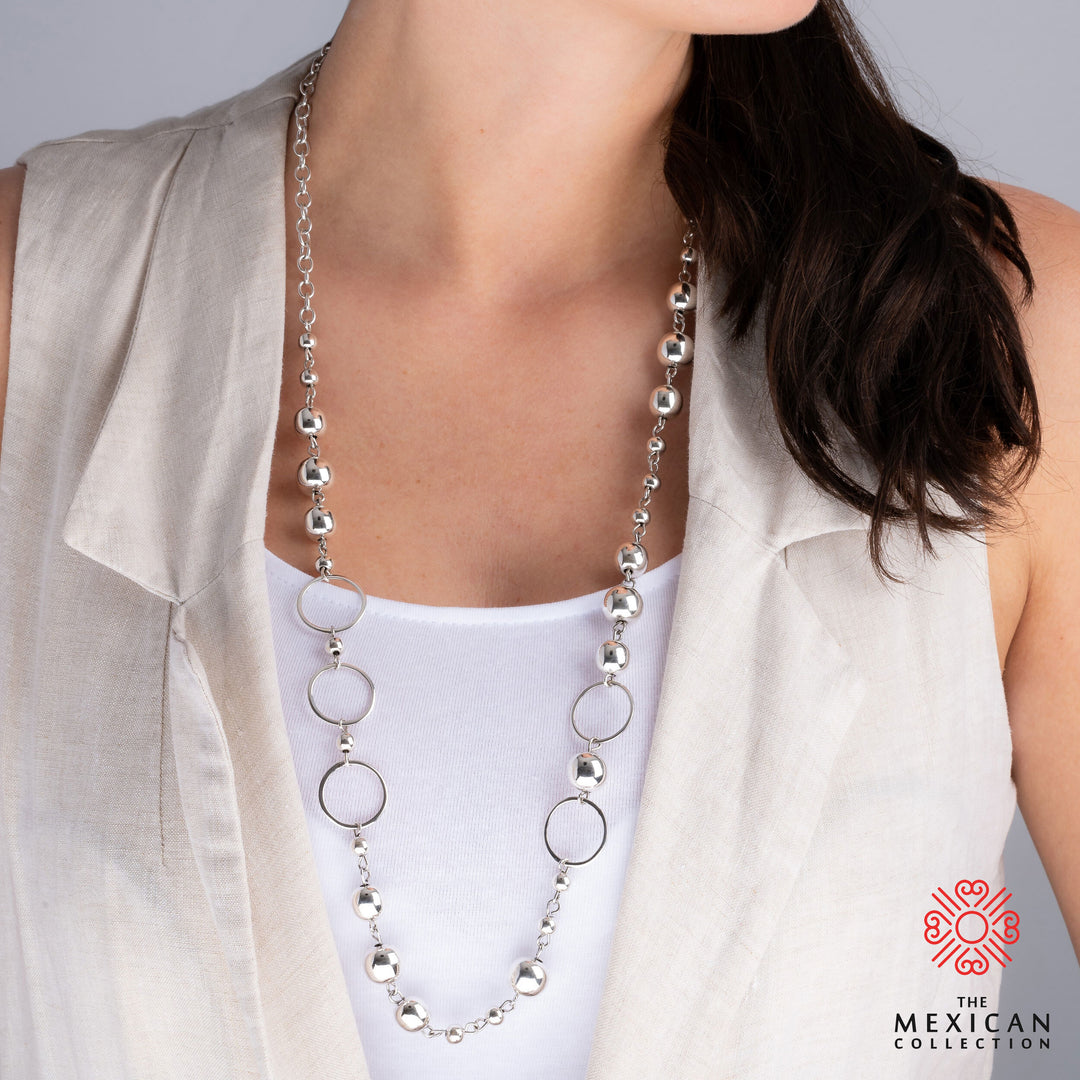 Necklace Large Beads Uk Extra Long Ball Bead 925 Sterling Silver