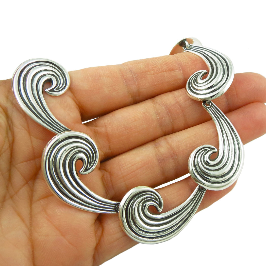 Maria Belen Designer 925 Sterling Silver Taxco Wave Necklace