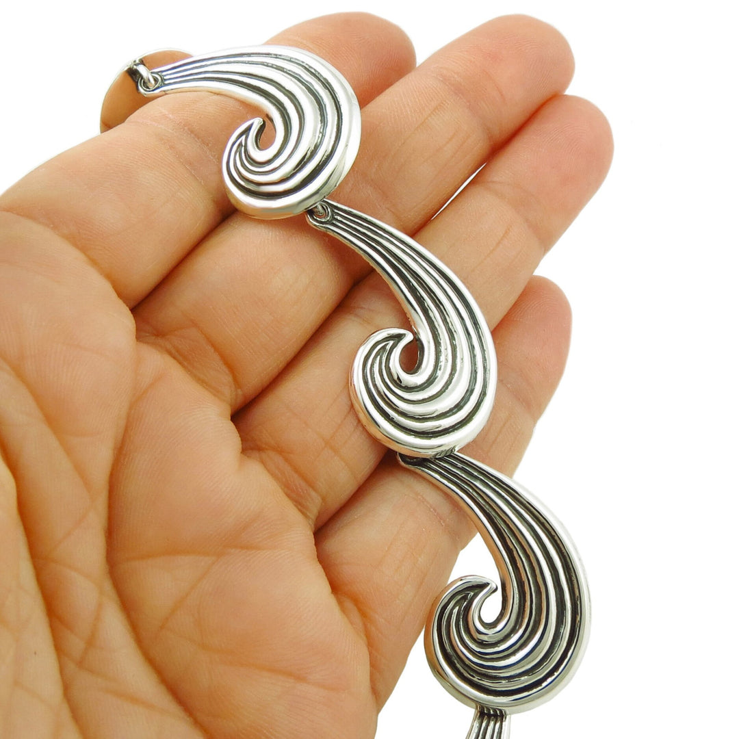 Maria Belen Designer 925 Sterling Silver Taxco Wave Necklace