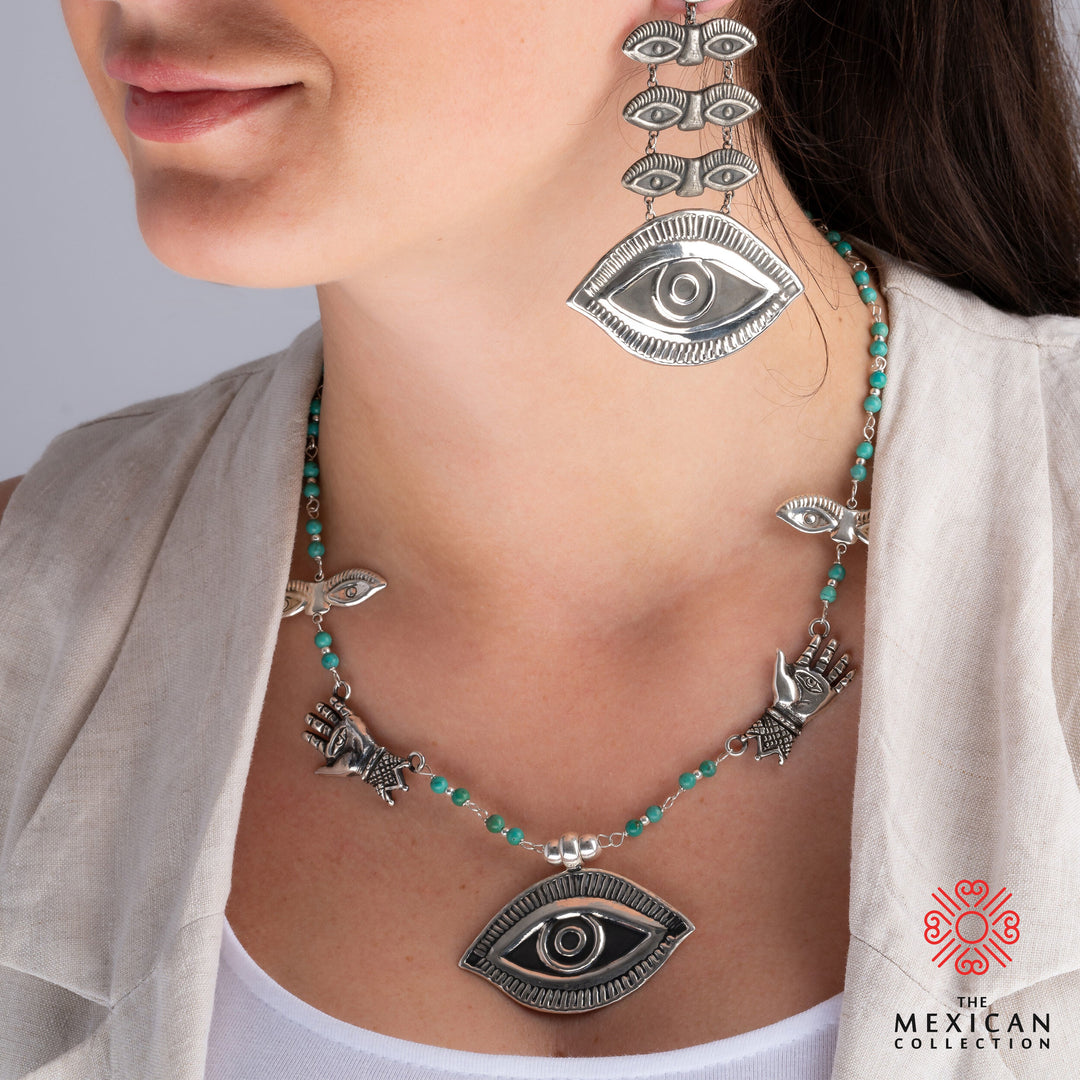 Good Luck Evil Eye Maria Belen Designer 925 Sterling Silver Necklace