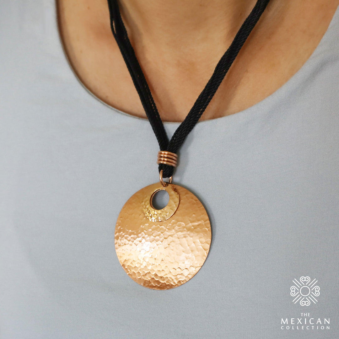 Hand-Hammered Large Solid Copper Circle Disc Necklace