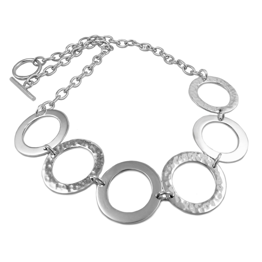 Wide Hallmarked Sterling Silver Boho Circle Link Necklace