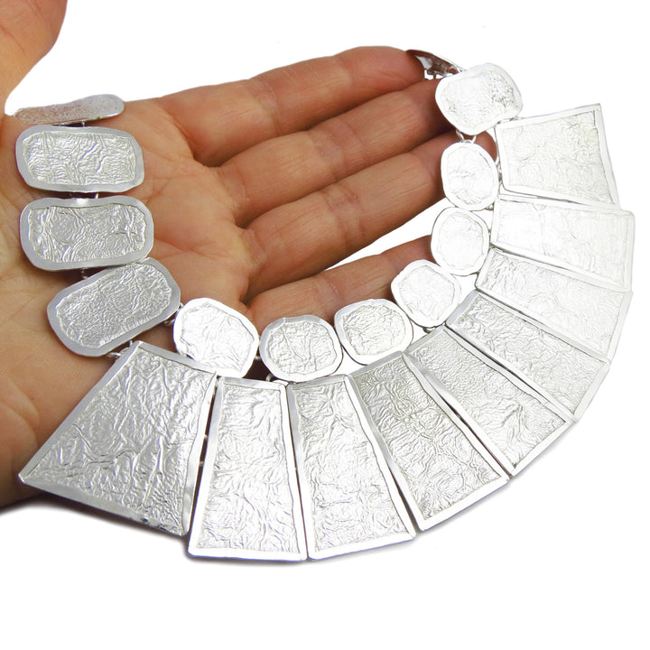 Maria Belen Designer 925 Sterling Rutilated Silver Wide Bib Necklace