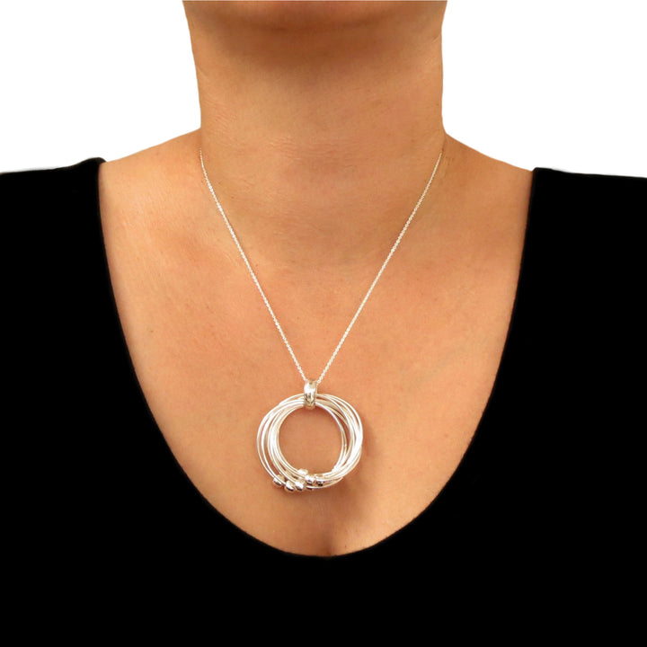 Sterling Silver Multi Loop Infinity Circle Pendant Necklace