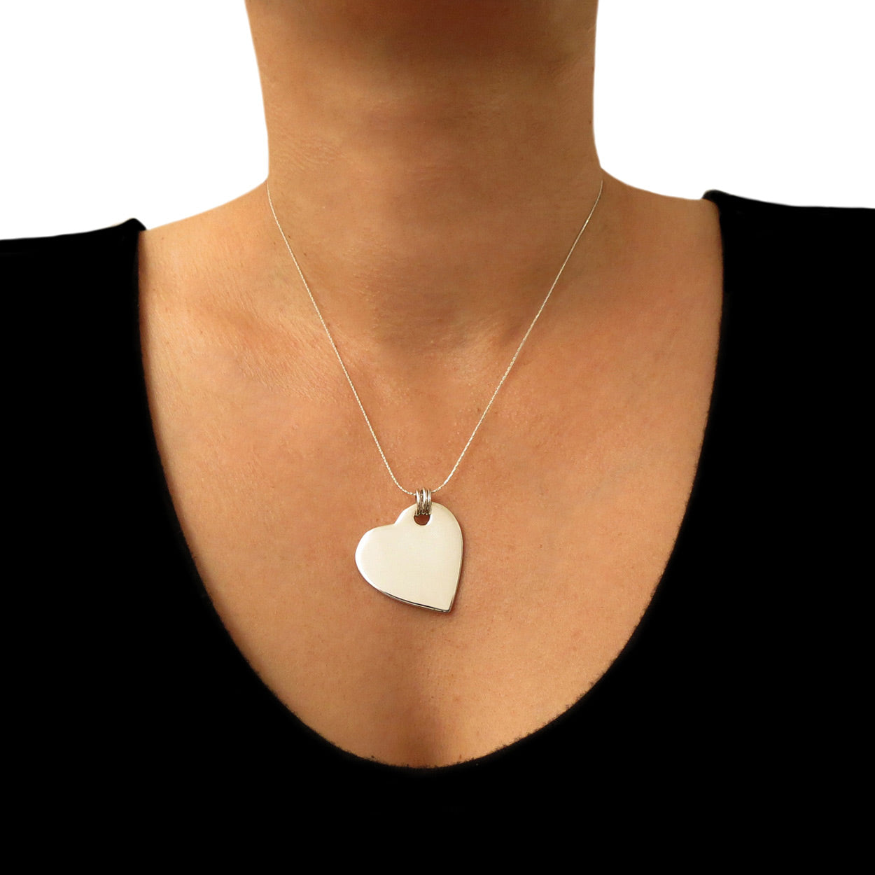 Large solid silver heart outlet necklace