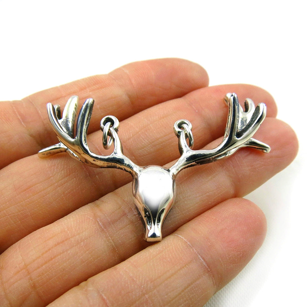 Sterling Silver Deer Moose Elk Antlers Pendant Necklace