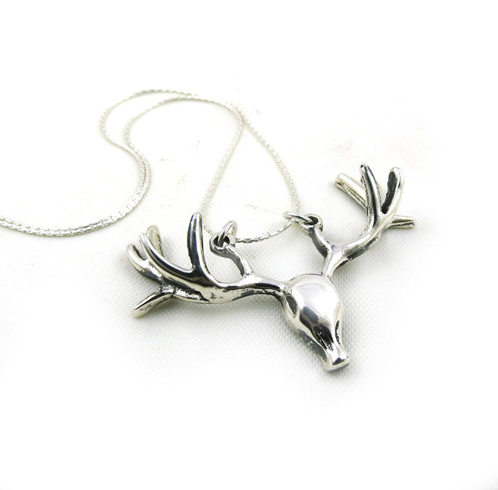 Sterling Silver Deer Moose Elk Antlers Pendant Necklace