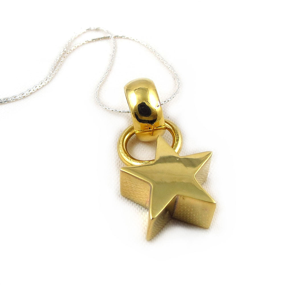 Polished Three Dimensional Brass Celestial Star Pendant in a Gift Box