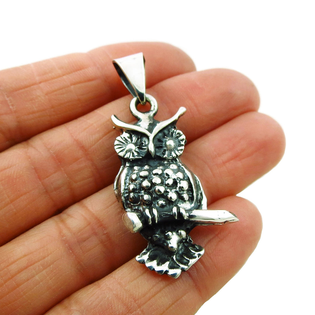 Wisdom Knowledge 925 Silver Owl Pendant Necklace