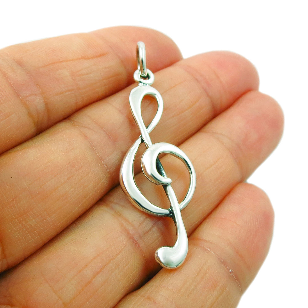 Music Note Sterling Silver Treble Clef Pendant Necklace