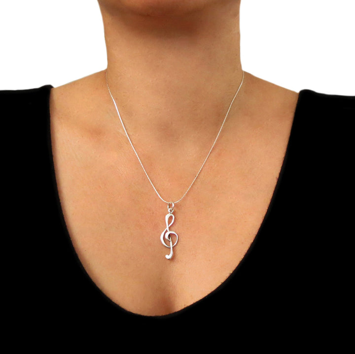 Music Note Sterling Silver Treble Clef Pendant Necklace