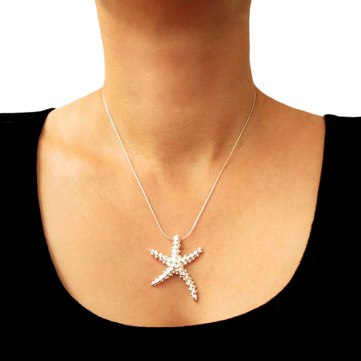 Large Sterling Silver Starfish Pendant Necklace