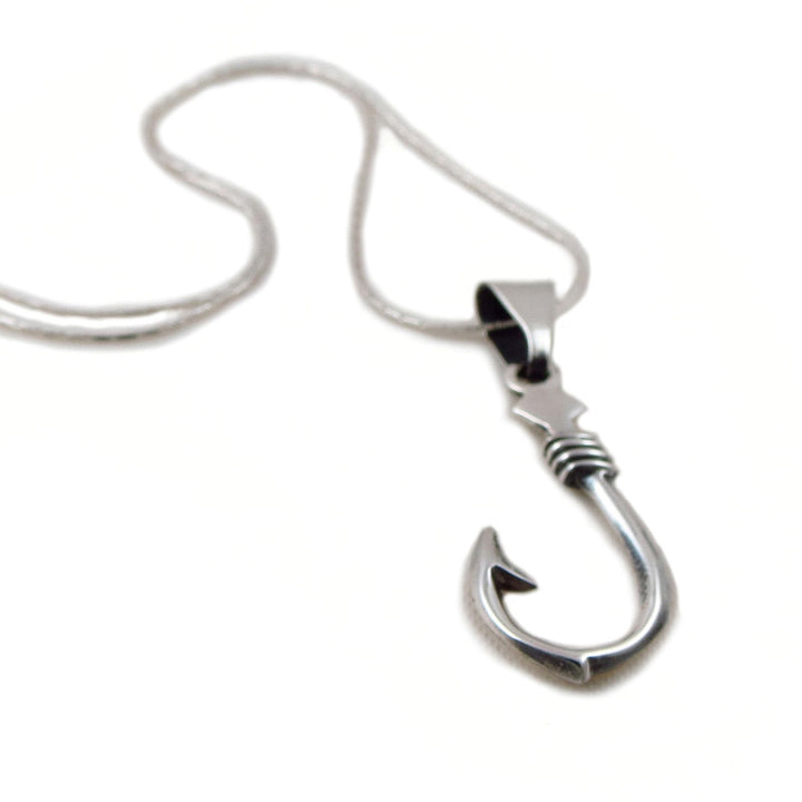 Fish Hook 925 Sterling Silver Pendant Necklace