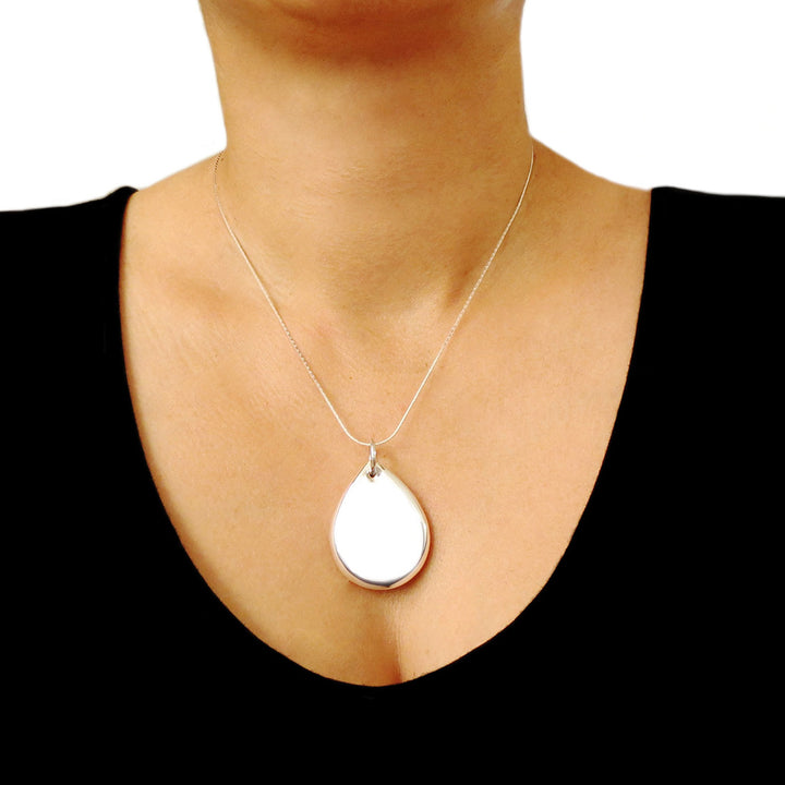 Large Oval Pendant Solid 925 Sterling Silver Drop Necklace