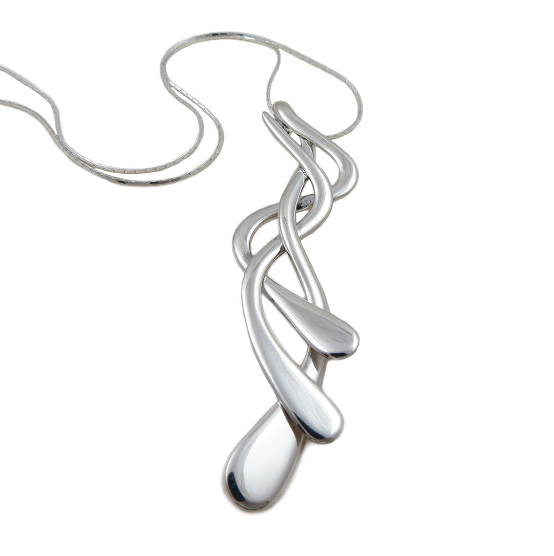 Long Hallmarked Triple Drop Sterling Silver Pendant Necklace