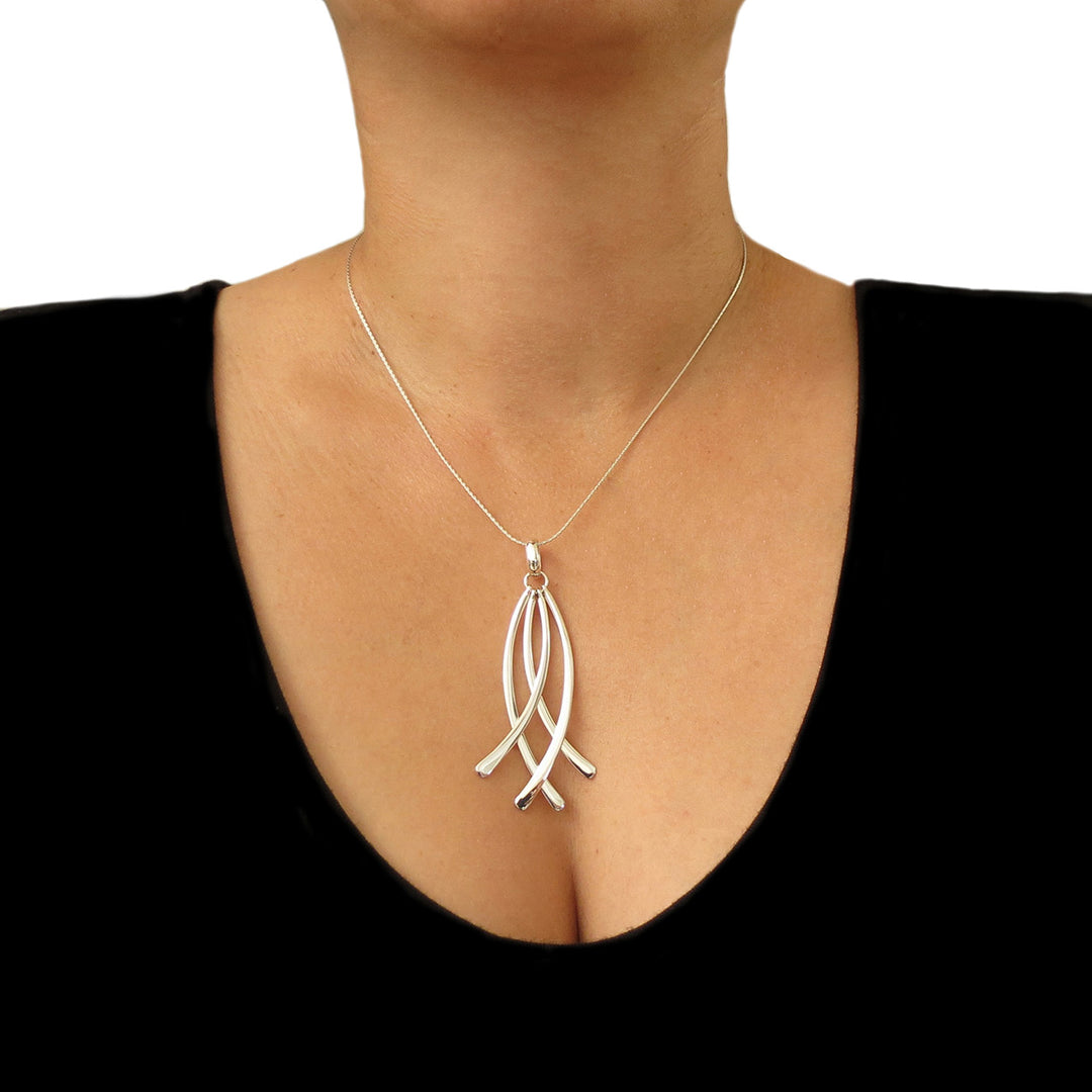 Long Sterling Silver Curved Drop Pendant Necklace
