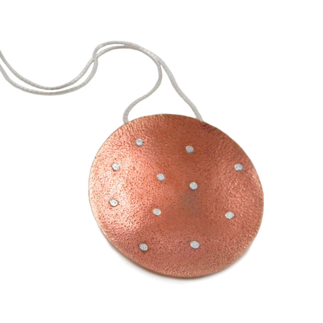 Large Hammered Copper and Silver Circle Disc Pendant in a Gift Box
